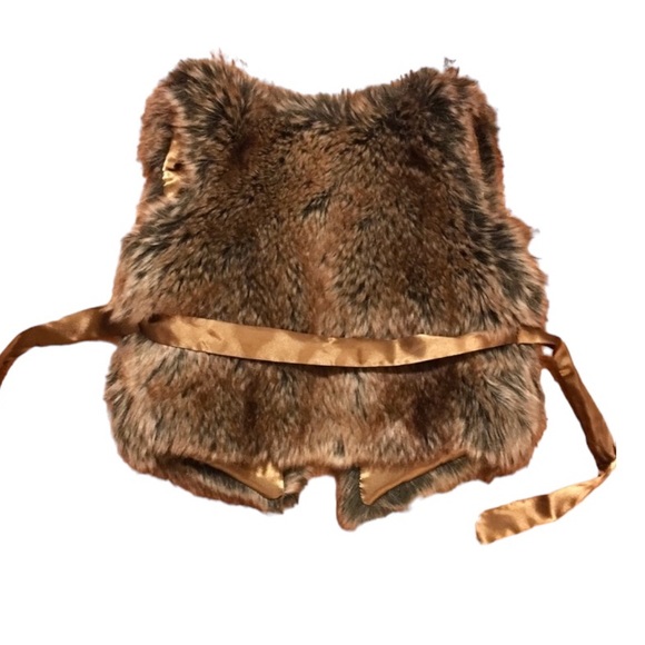 NWOT • Sassy Faux Fur Brown Vest w/ Satin Tie - Picture 2 of 4
